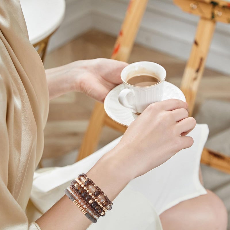 GOOJIDS Surfer Heishi Clay Bead Bracelets for Women Bohemian Stackable Gold Plated Beaded Stretch Bracelets Elastic Layering Friendship Bracelets Set Boho Jewelry - Image 5